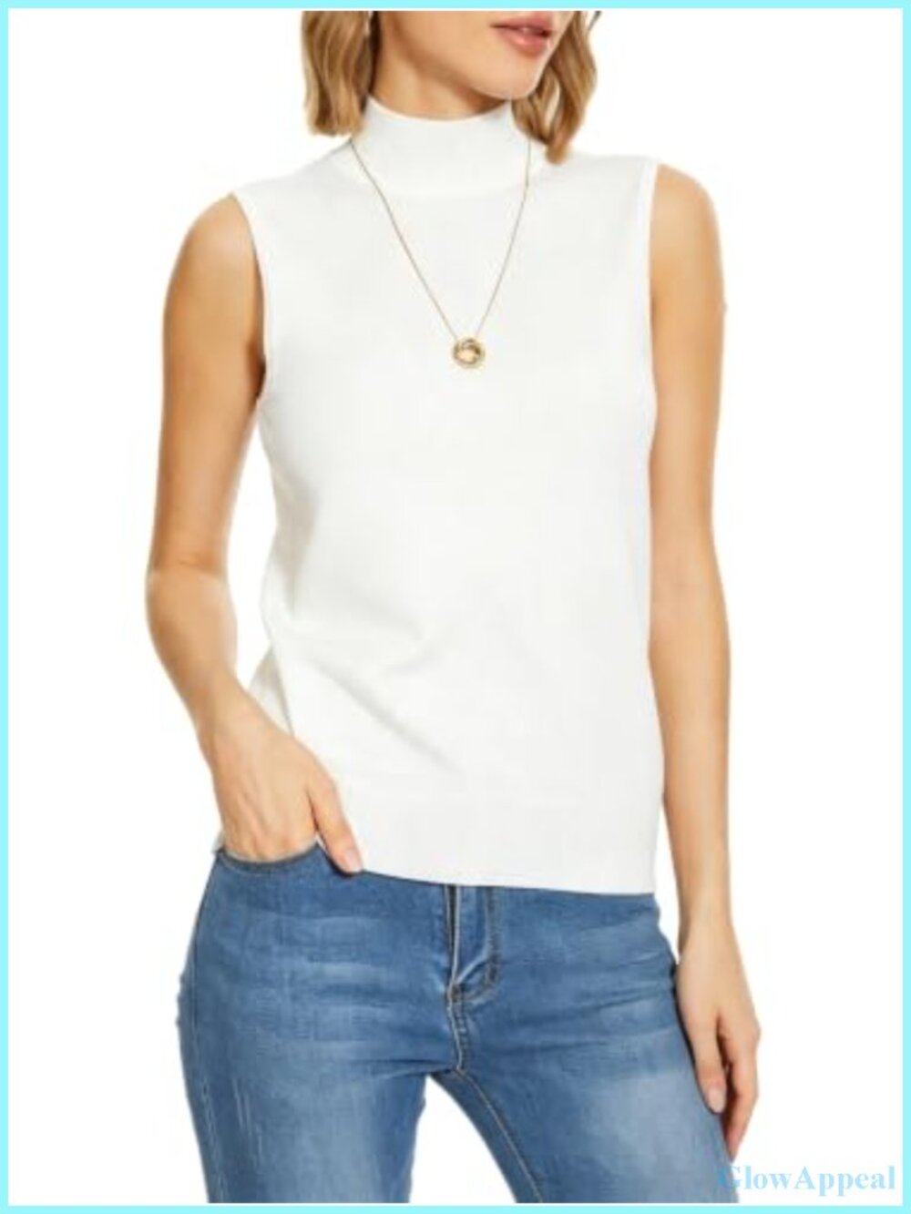 Sleeveless Mock Neck Turtleneck Sweater Vest Rayon Stretch Layering Top